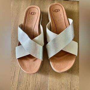 UGG KARI Sandals Women’s Size 8, NWOB, Silver/White/Tan Leather